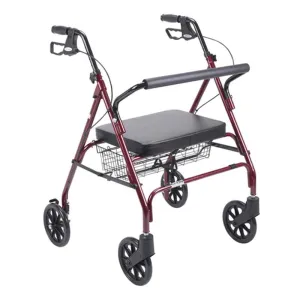 Heavy Duty Bariatric Rollator Rolling Walker with Large Padded Seat, Red - 1 Each