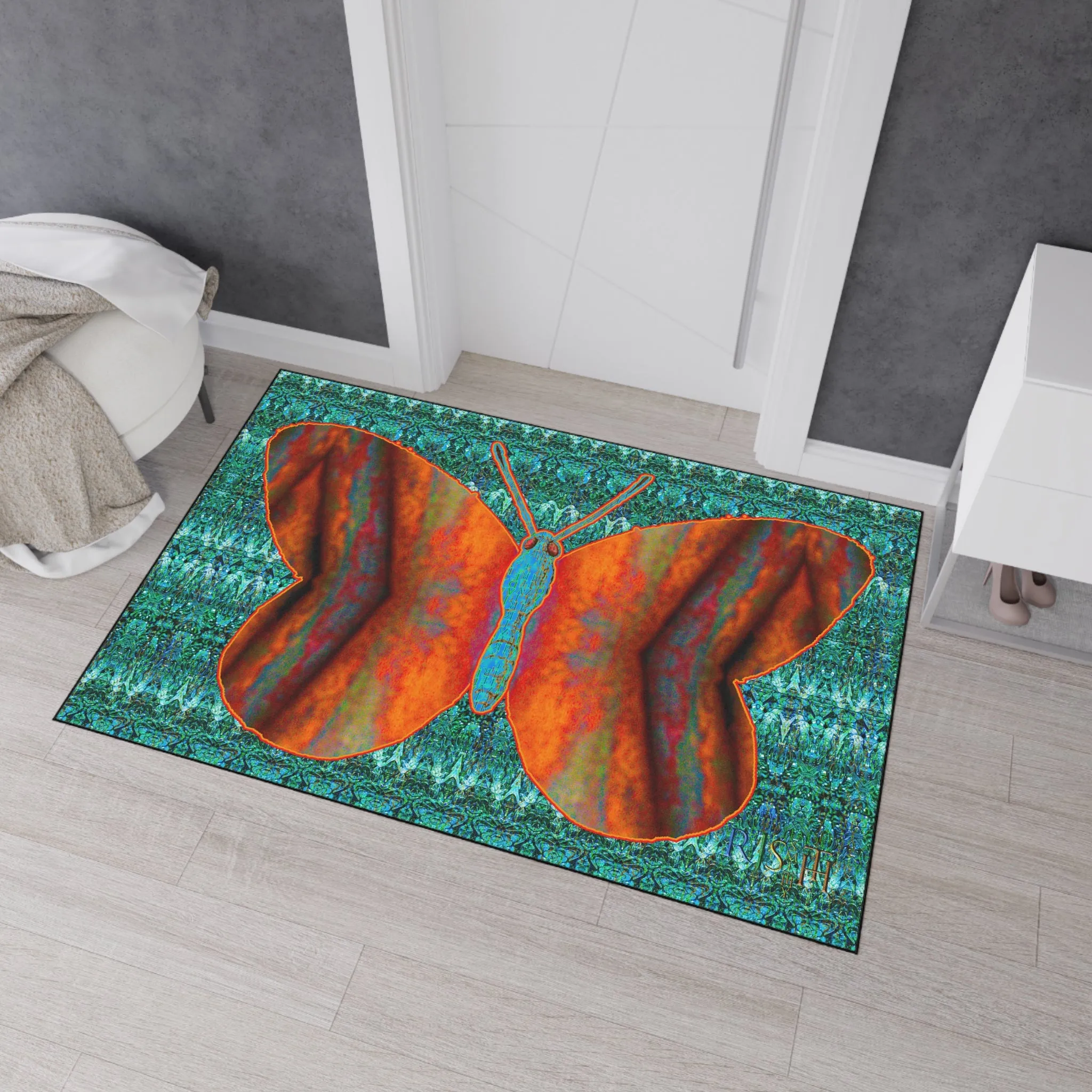Heavy Duty Floor Mat (Butterfly Glade Denizen & Samhain Dream Thaw 12 & Blue Logo@Alchemic) RJSTH@Fabric#12_16 of 16 RJSTHw2025 RJS