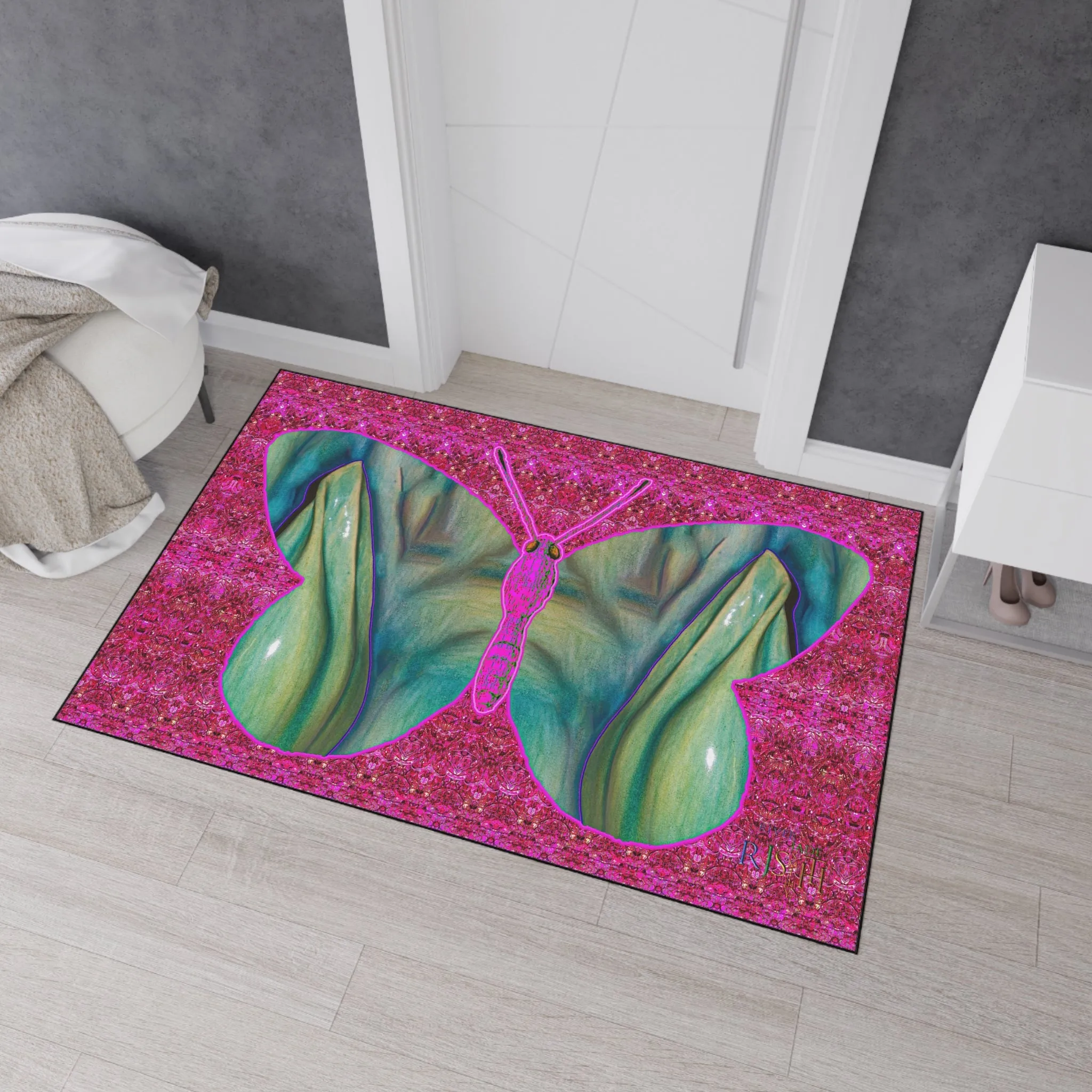 Heavy Duty Floor Mat (Butterfly Glade Denizen & Samhain Dream Thaw 13 & Pink Logo@Alchemic) RJSTH@Fabric#9_13 of 14 RJSTHw2025 RJS