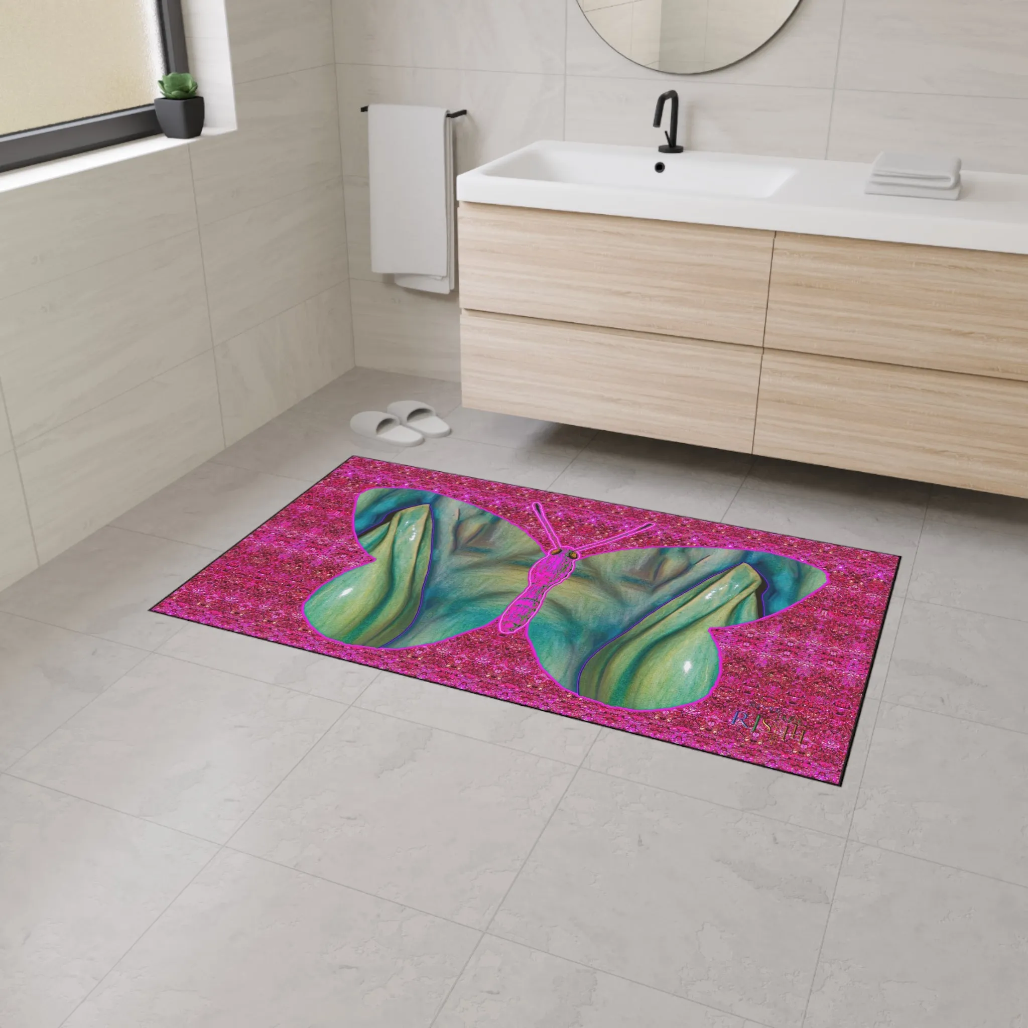 Heavy Duty Floor Mat (Butterfly Glade Denizen & Samhain Dream Thaw 13 & Pink Logo@Alchemic) RJSTH@Fabric#9_13 of 14 RJSTHw2025 RJS