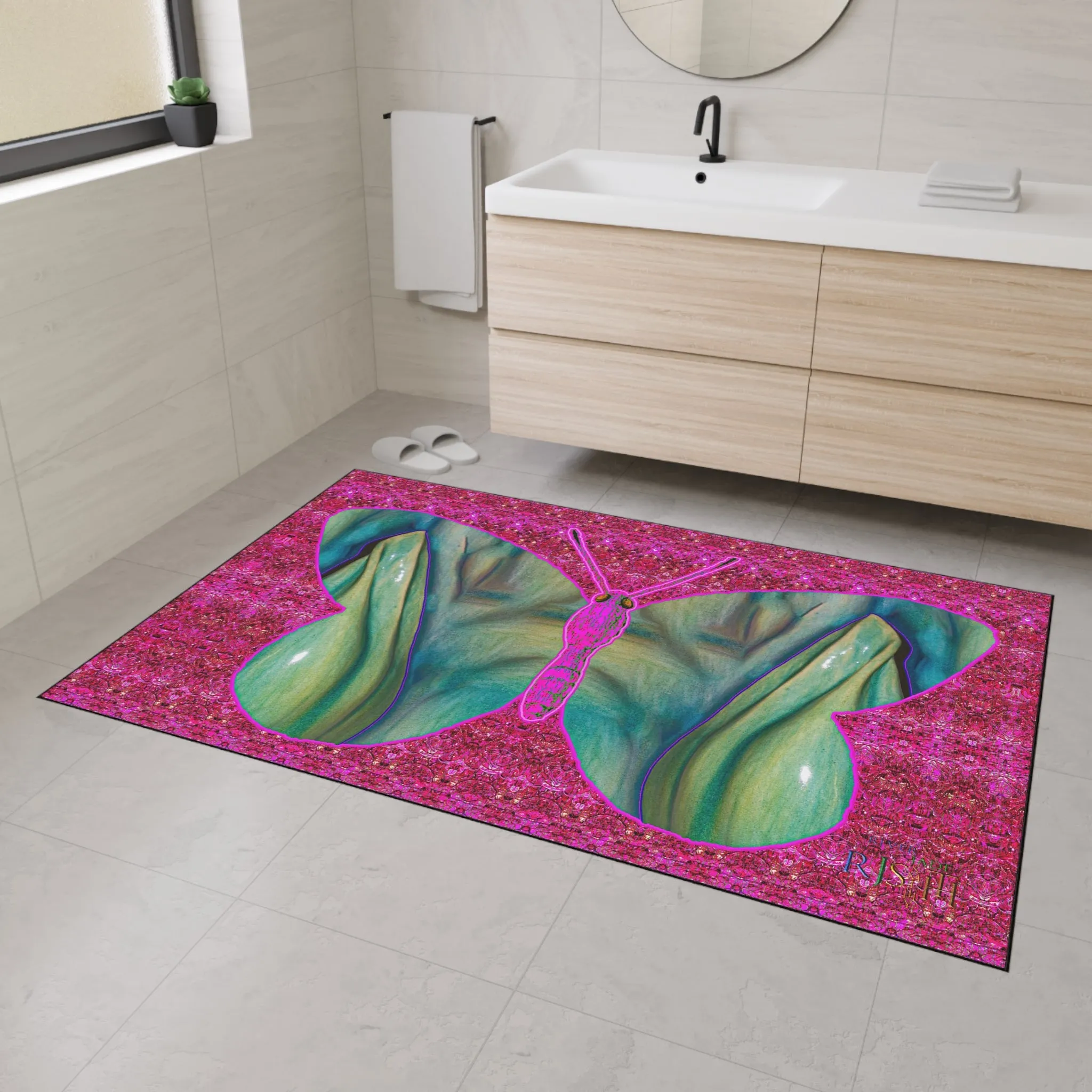 Heavy Duty Floor Mat (Butterfly Glade Denizen & Samhain Dream Thaw 13 & Pink Logo@Alchemic) RJSTH@Fabric#9_13 of 14 RJSTHw2025 RJS