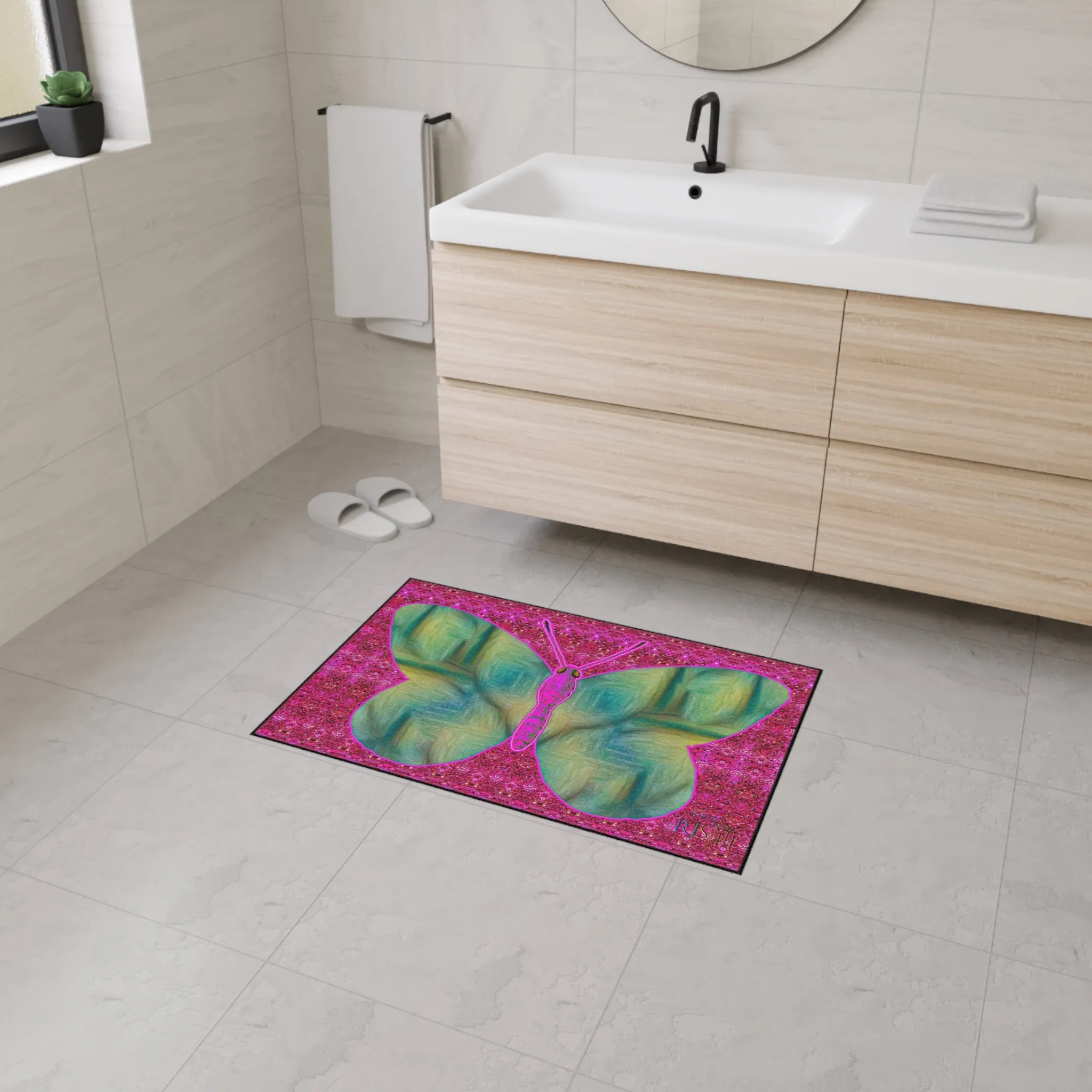 Heavy Duty Floor Mat (Butterfly Glade Denizen & Samhain Dream Thaw 13 & Pink Logo@Alchemic) RJSTH@Fabric#9_14 of 14 RJSTHw2025 RJS