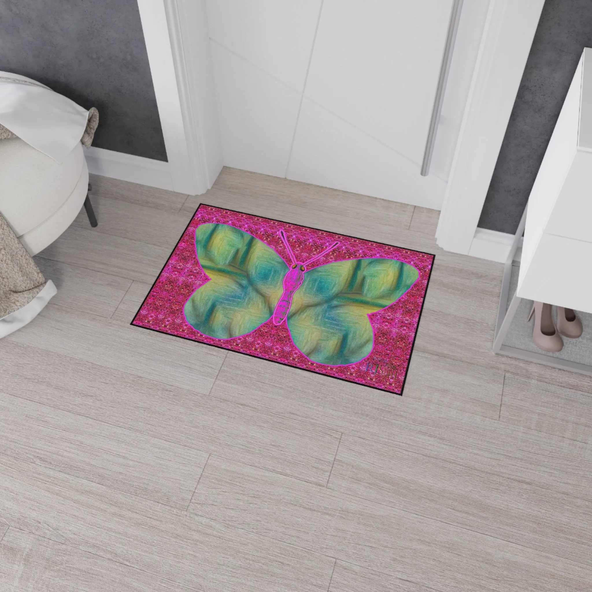 Heavy Duty Floor Mat (Butterfly Glade Denizen & Samhain Dream Thaw 13 & Pink Logo@Alchemic) RJSTH@Fabric#9_14 of 14 RJSTHw2025 RJS