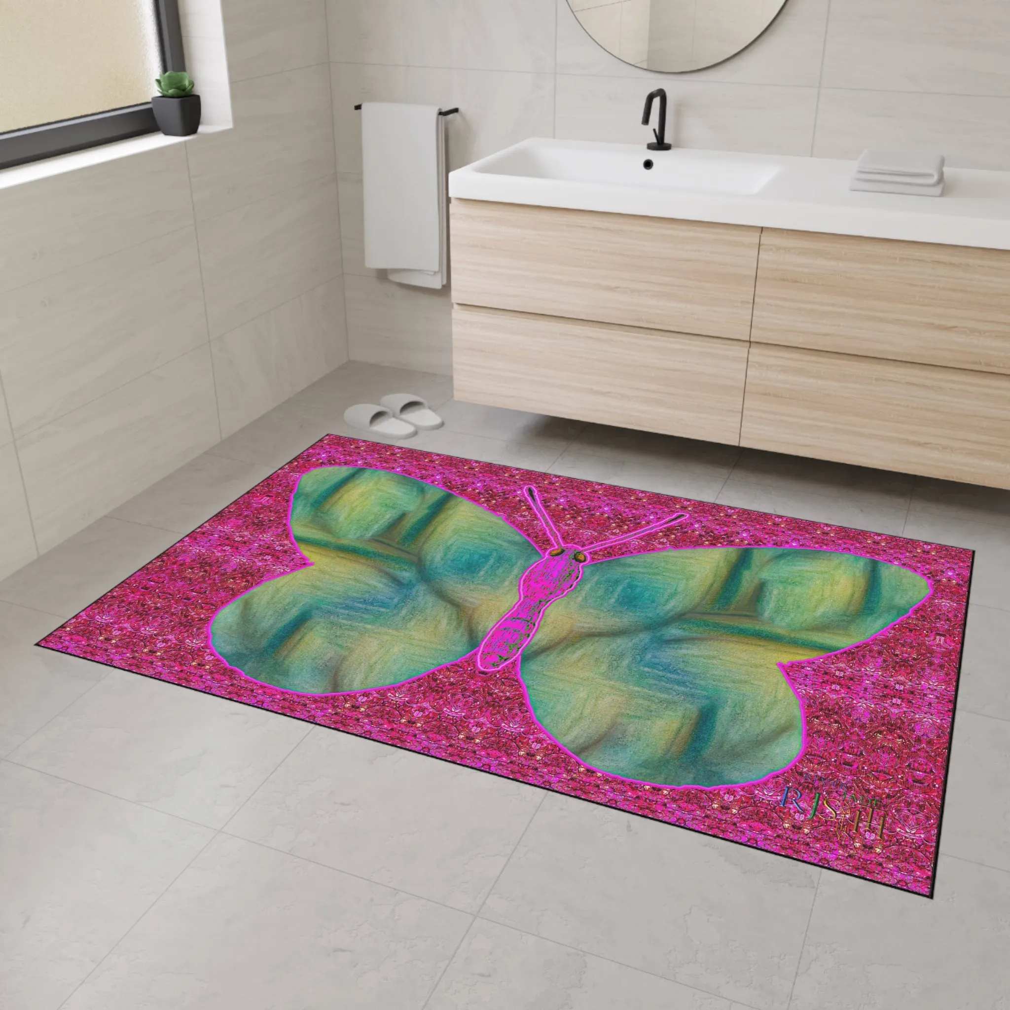 Heavy Duty Floor Mat (Butterfly Glade Denizen & Samhain Dream Thaw 13 & Pink Logo@Alchemic) RJSTH@Fabric#9_14 of 14 RJSTHw2025 RJS
