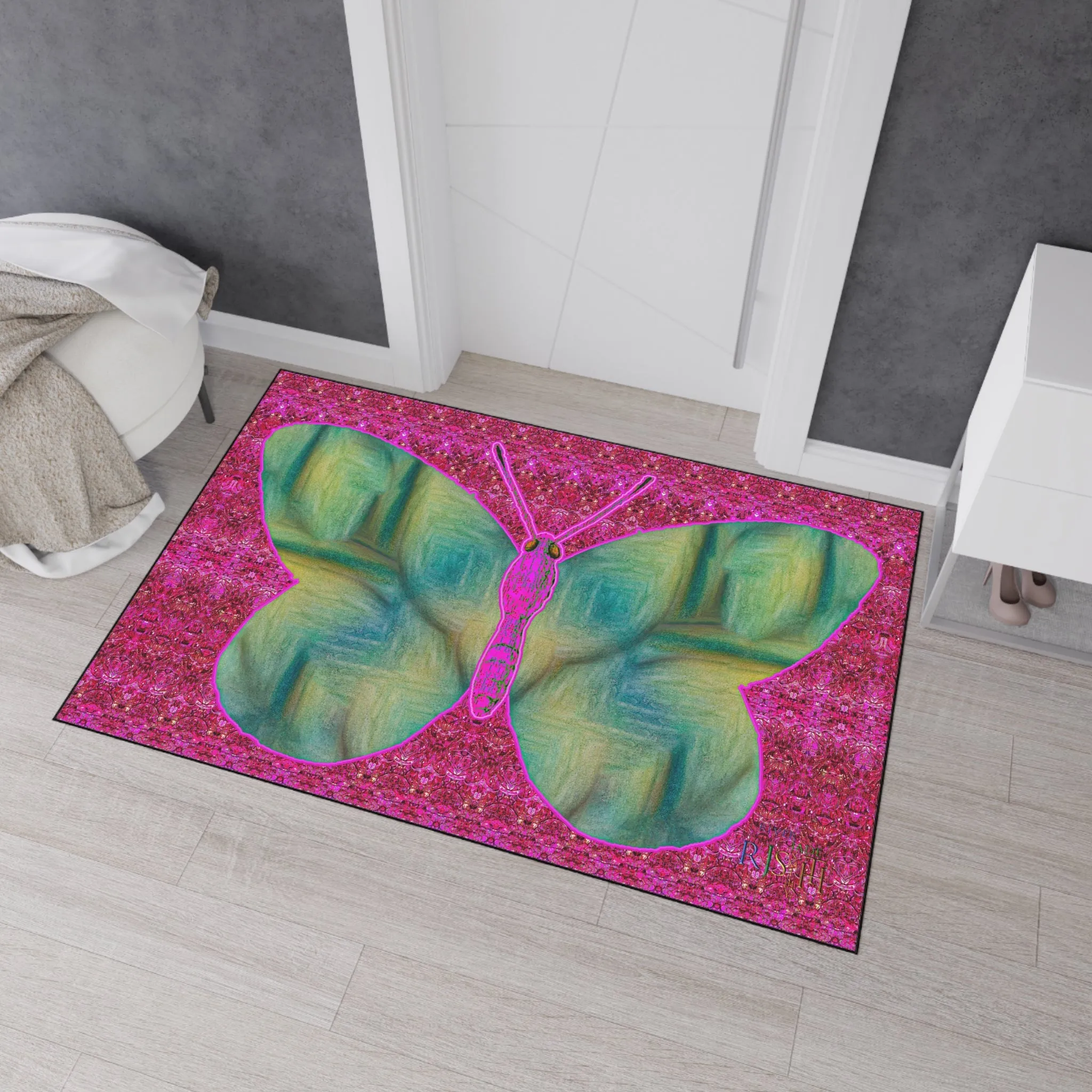 Heavy Duty Floor Mat (Butterfly Glade Denizen & Samhain Dream Thaw 13 & Pink Logo@Alchemic) RJSTH@Fabric#9_14 of 14 RJSTHw2025 RJS