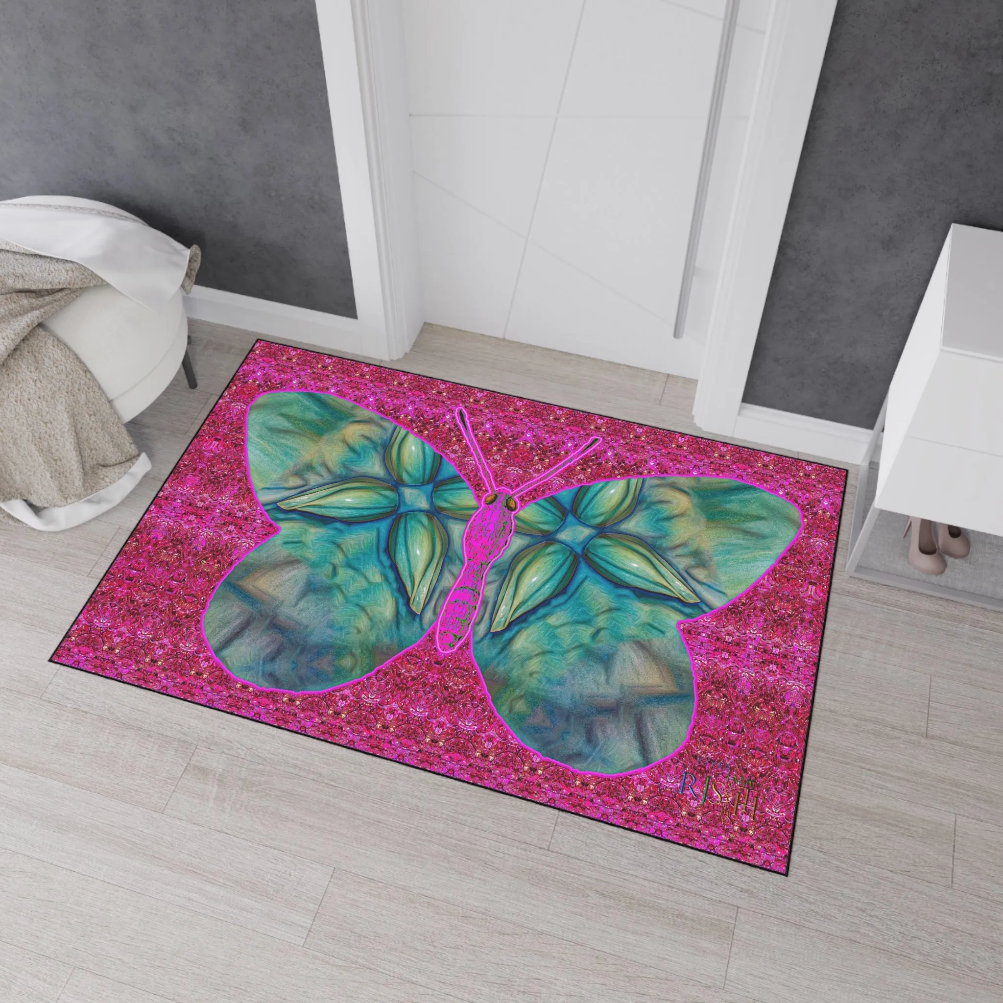 Heavy Duty Floor Mat (Butterfly Glade Denizen & Samhain Dream Thaw 13 & Pink Logo@Alchemic) RJSTH@Fabric#9_9 of 14 RJSTHw2025 RJS
