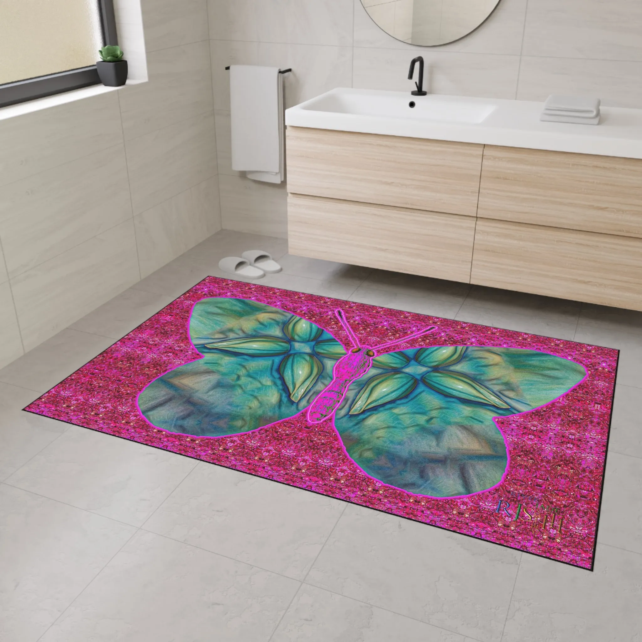 Heavy Duty Floor Mat (Butterfly Glade Denizen & Samhain Dream Thaw 13 & Pink Logo@Alchemic) RJSTH@Fabric#9_9 of 14 RJSTHw2025 RJS