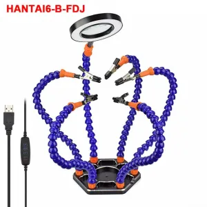 Helping Hands Third Arm Soldering Work Station 6 Flexible Arms with Precision 360 Degree Alligator Clip USB 3X Magnifier Model Games Workshop and Assembly Electronics PCB Board