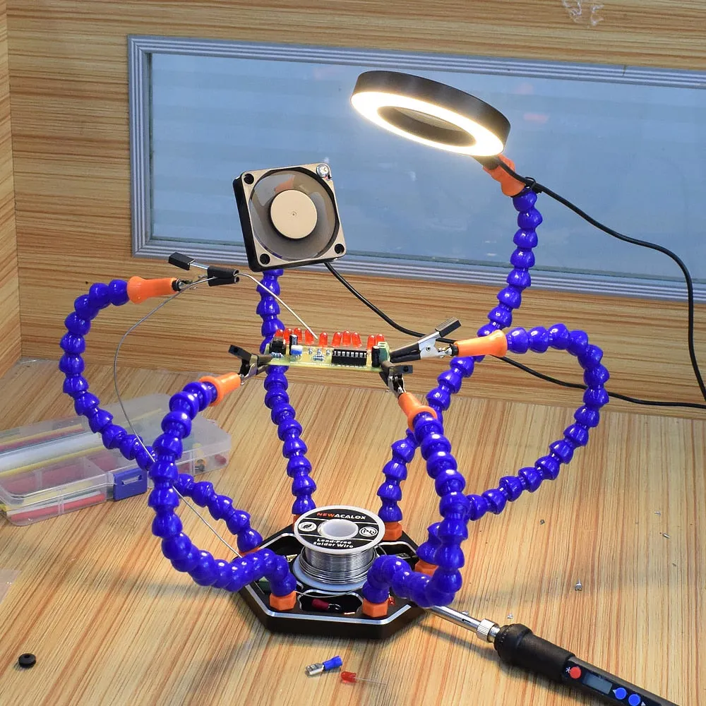 Helping Hands Third Arm Soldering Work Station 6 Flexible Arms with Precision 360 Degree Alligator Clip USB 3X Magnifier Model Games Workshop and Assembly Electronics PCB Board