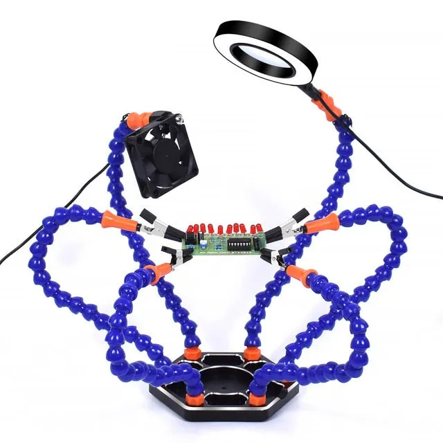 Helping Hands Third Arm Soldering Work Station 6 Flexible Arms with Precision 360 Degree Alligator Clip USB 3X Magnifier Model Games Workshop and Assembly Electronics PCB Board