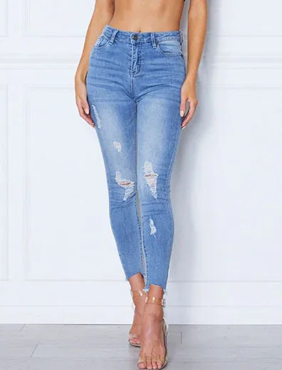 High Waist Slim Stretch Wash Irregular Jeans
