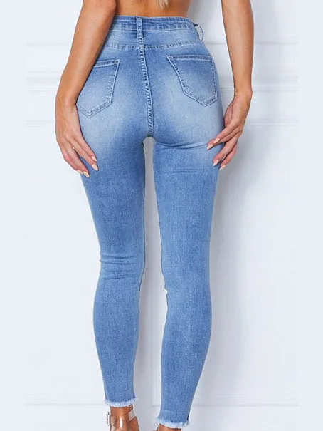 High Waist Slim Stretch Wash Irregular Jeans