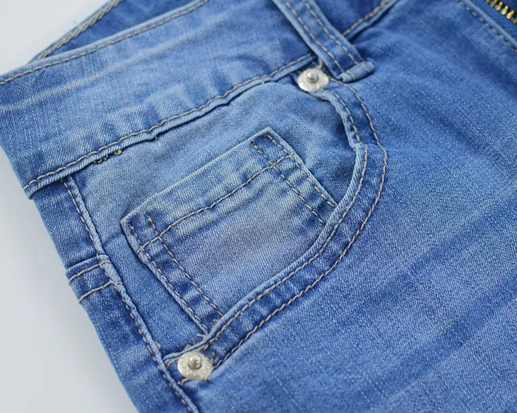 High Waist Slim Stretch Wash Irregular Jeans
