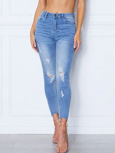 High Waist Slim Stretch Wash Irregular Jeans