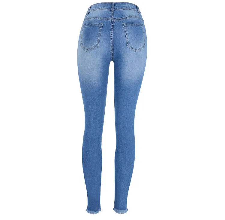High Waist Slim Stretch Wash Irregular Jeans