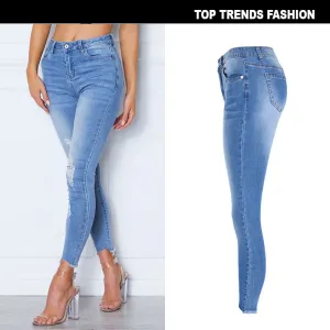 High Waist Slim Stretch Wash Irregular Jeans