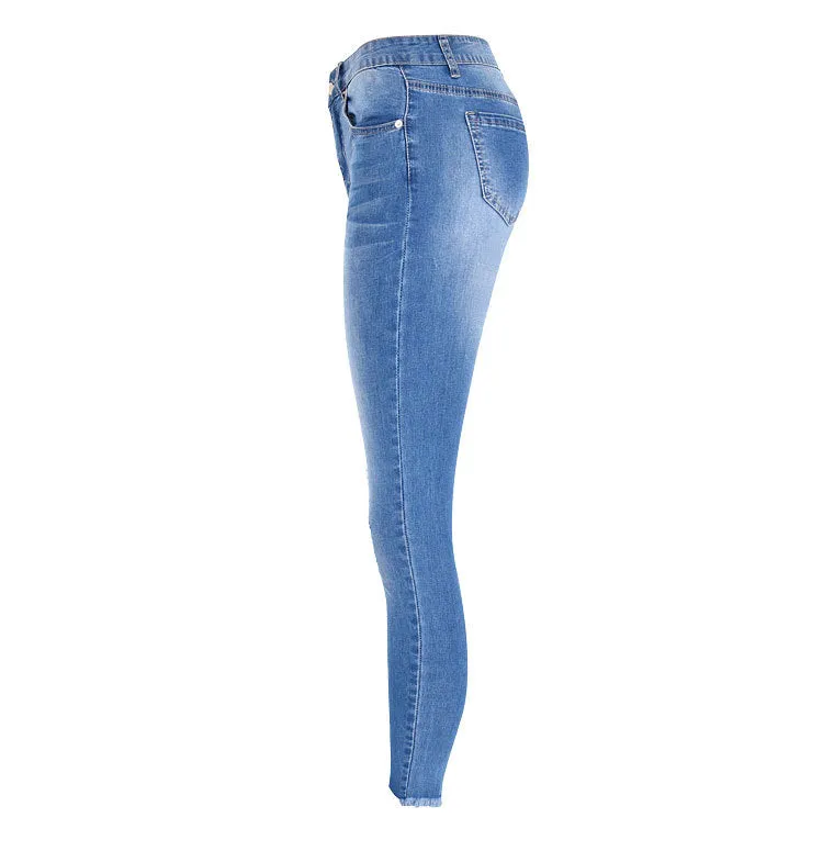 High Waist Slim Stretch Wash Irregular Jeans
