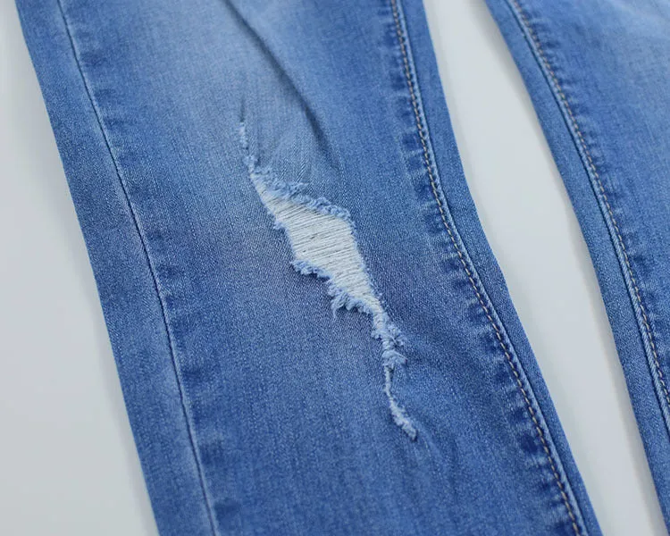 High Waist Slim Stretch Wash Irregular Jeans