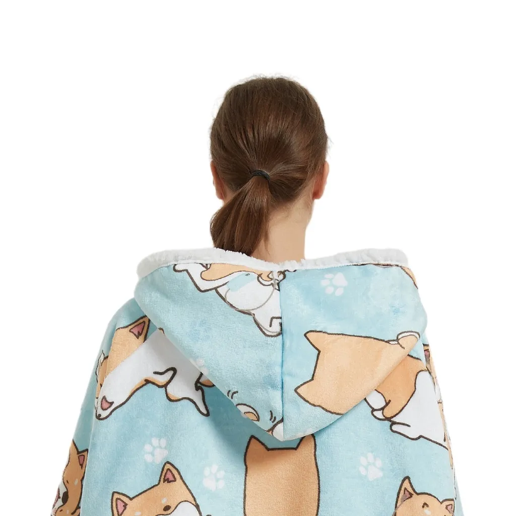 Hoodie Blanket Adult (Blue Dog）