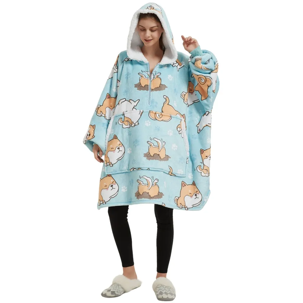 Hoodie Blanket Adult (Blue Dog）