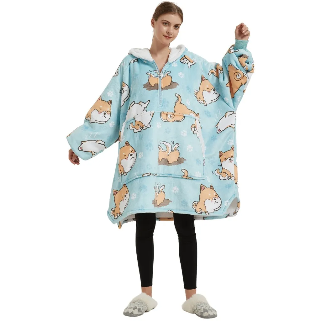 Hoodie Blanket Adult (Blue Dog）