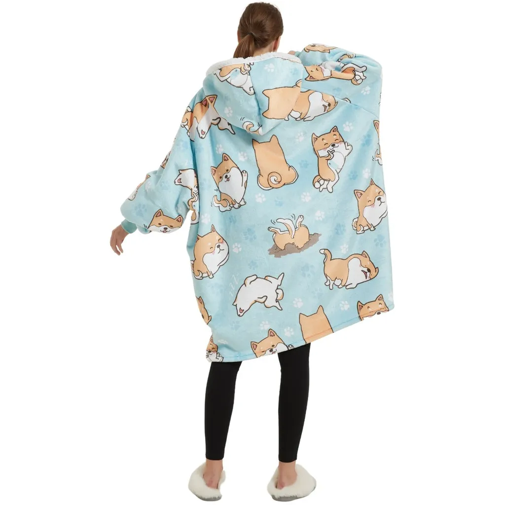 Hoodie Blanket Adult (Blue Dog）