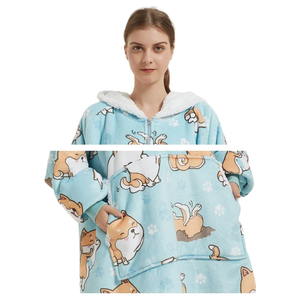 Hoodie Blanket Adult (Blue Dog）