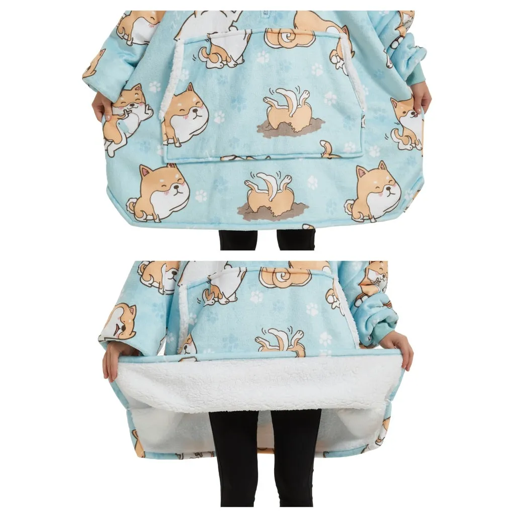 Hoodie Blanket Adult (Blue Dog）