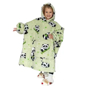 Hoodie Blanket (Kids Panda Green)