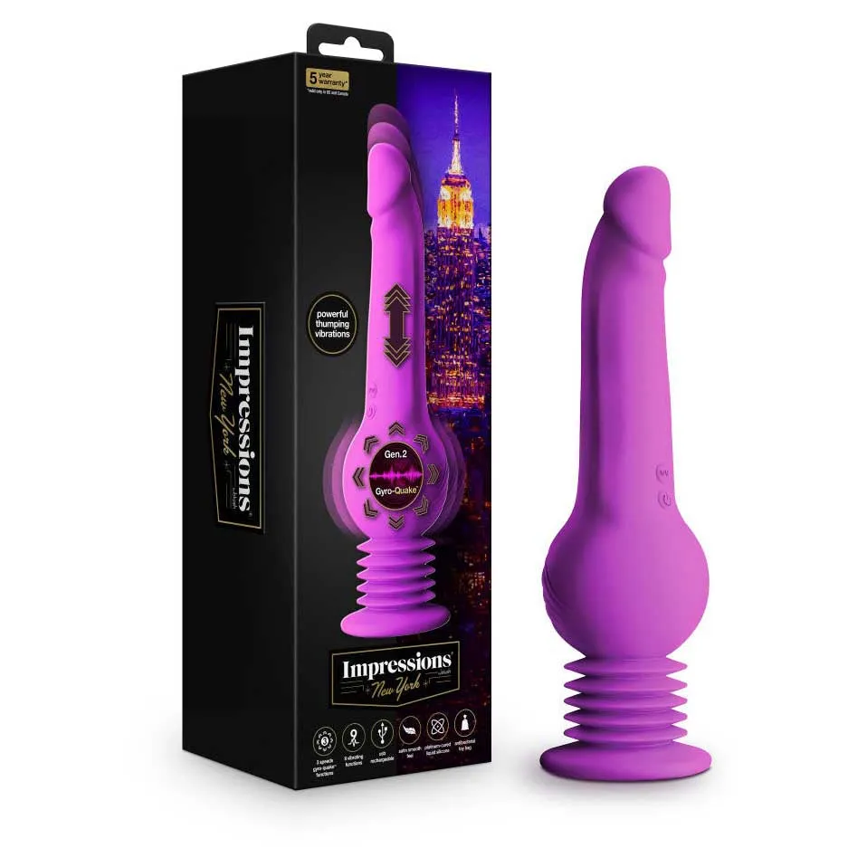 Impressions New York Gyro-Quake 9.75" Vibrating and Thumping G-Spot Dildo