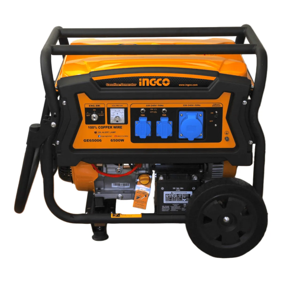 Ingco 6.5KW Gasoline Generator with Electric & Recoil Start & 25L Fuel Tank - GE65006