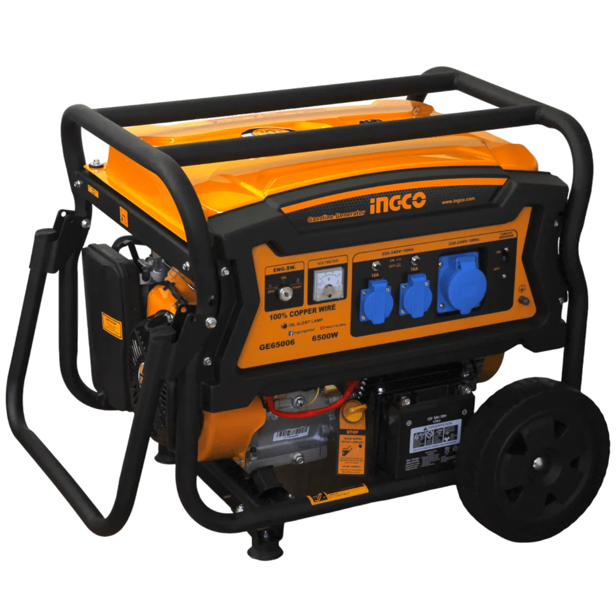 Ingco 6.5KW Gasoline Generator with Electric & Recoil Start & 25L Fuel Tank - GE65006