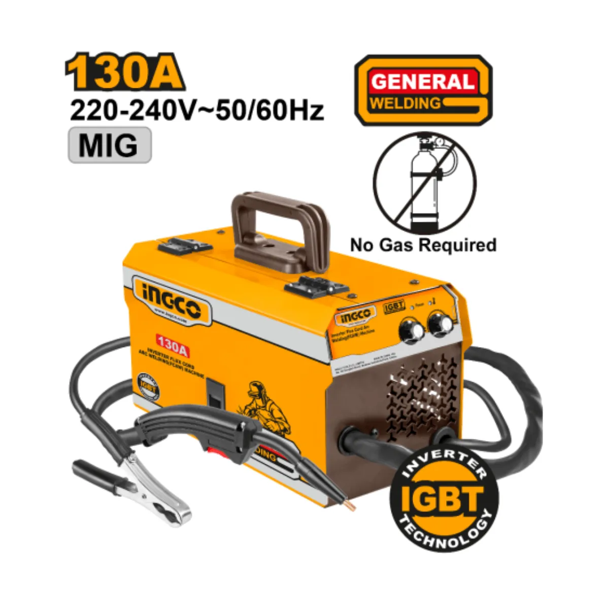 Ingco Inverter Flux Cord Arc Welding Machine 130A with 40% Duty Cycle - ING-FC13012