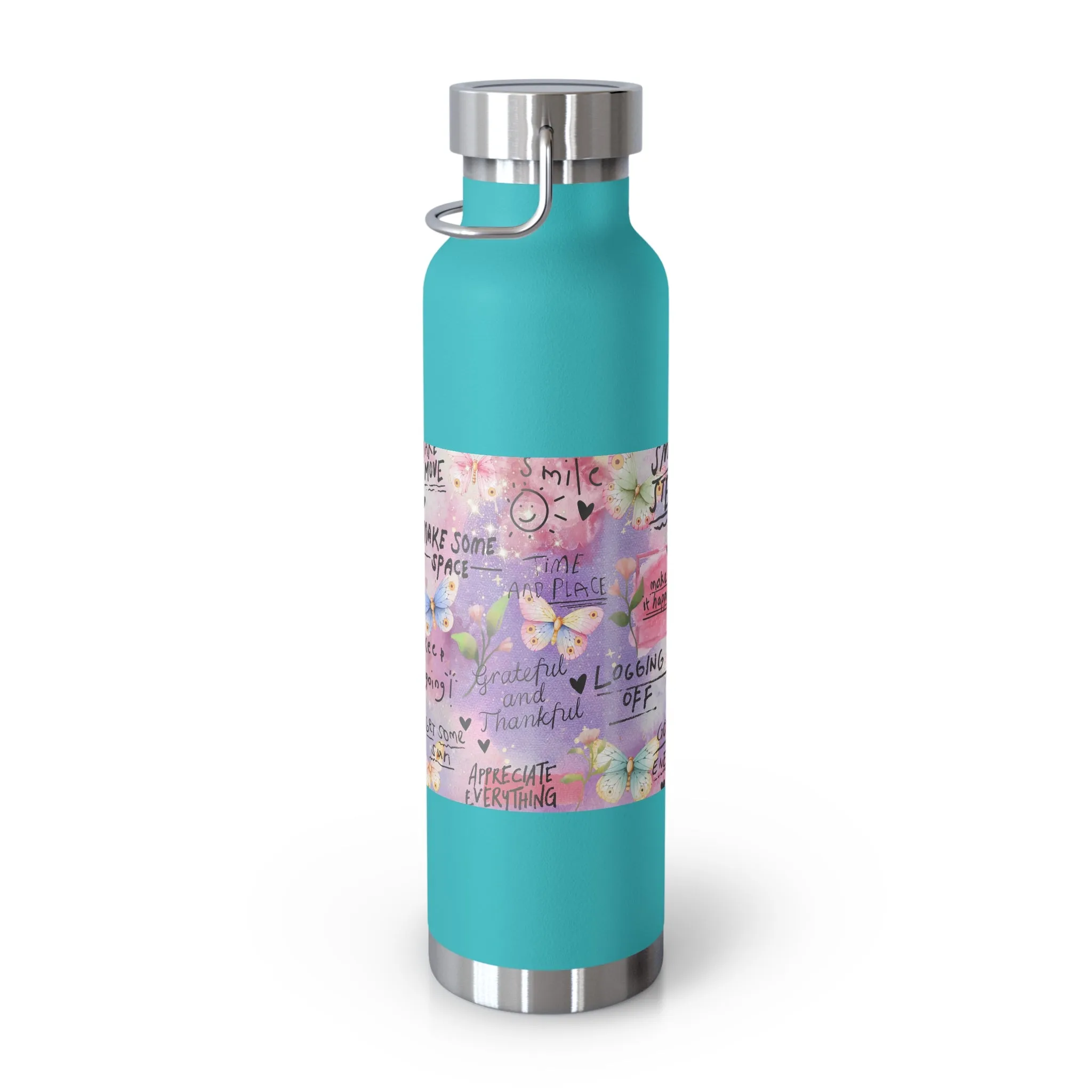 Inspirational Copper Insulated Water Bottle - 22oz - Motivational Quotes & Colorful Design