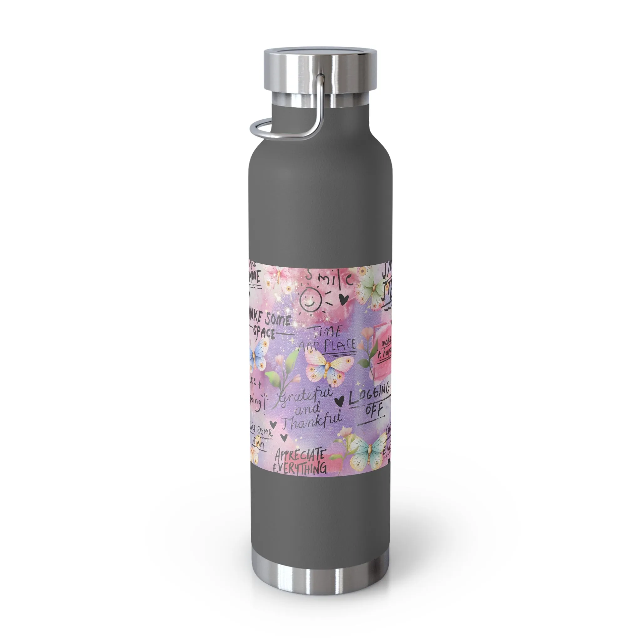 Inspirational Copper Insulated Water Bottle - 22oz - Motivational Quotes & Colorful Design