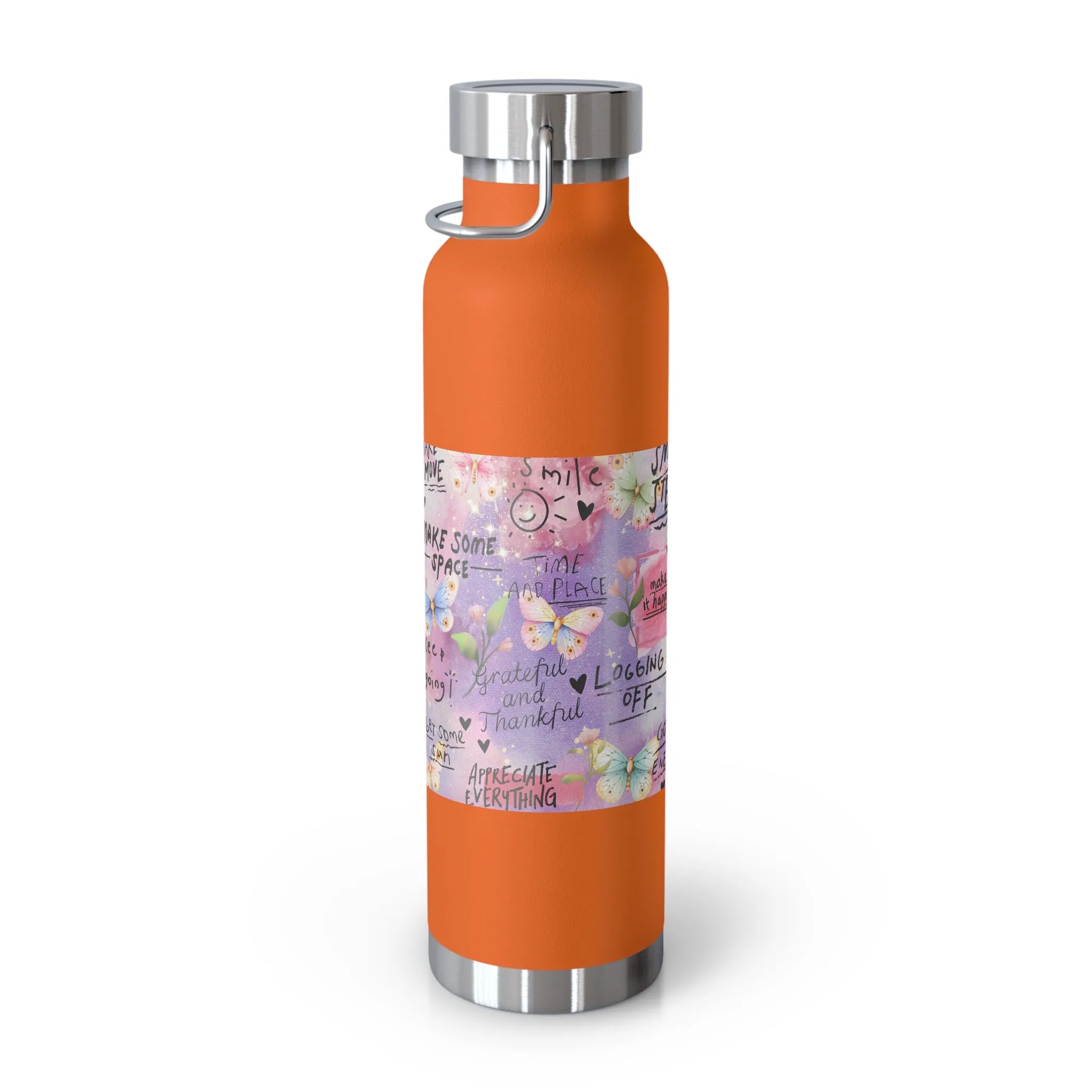 Inspirational Copper Insulated Water Bottle - 22oz - Motivational Quotes & Colorful Design