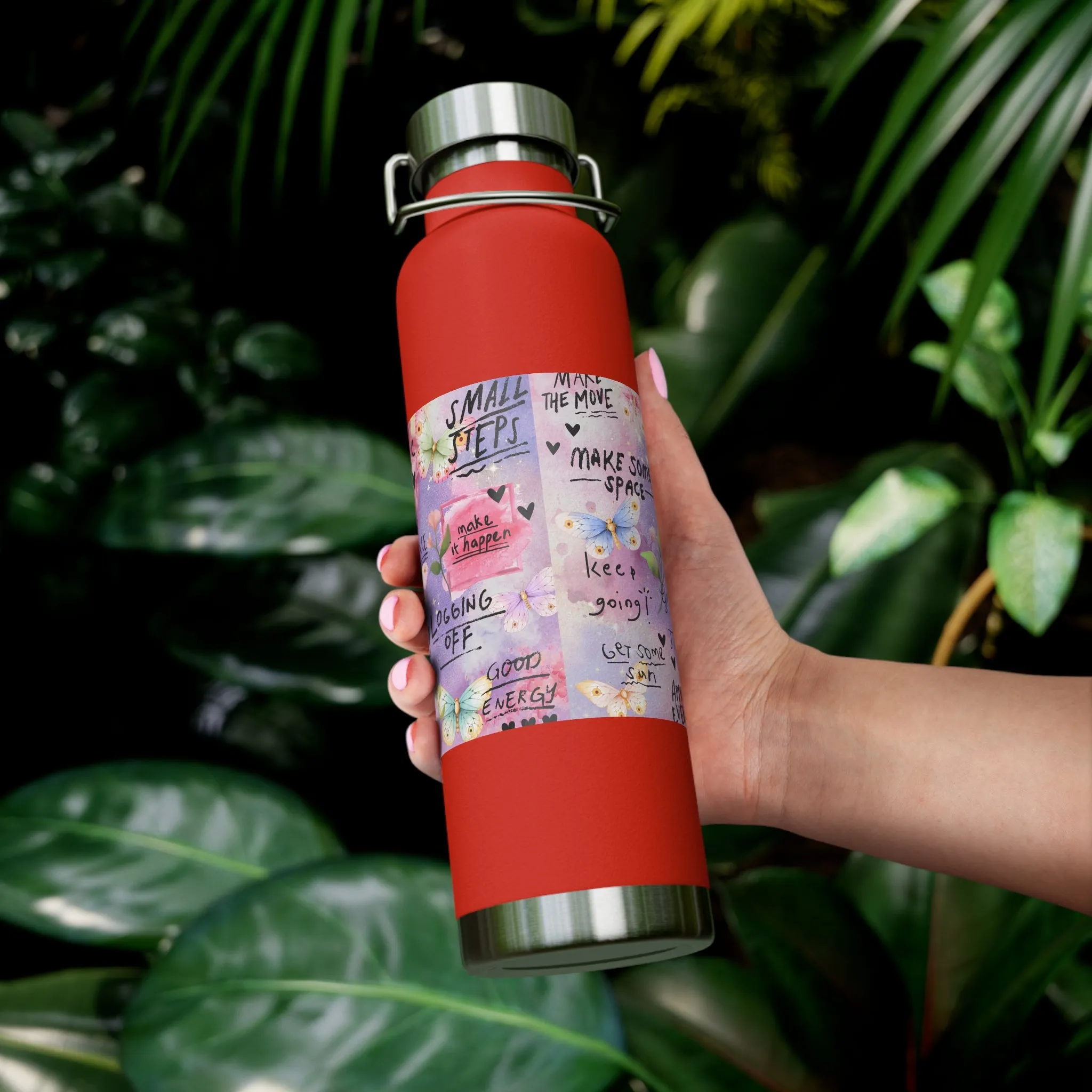 Inspirational Copper Insulated Water Bottle - 22oz - Motivational Quotes & Colorful Design