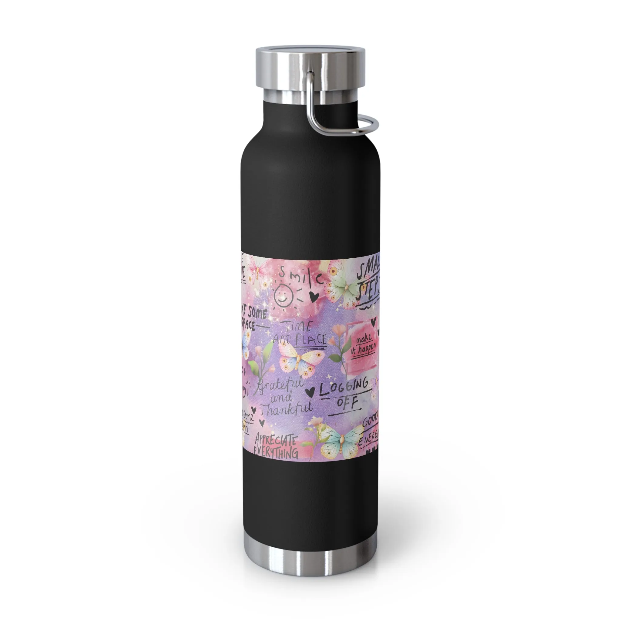 Inspirational Copper Insulated Water Bottle - 22oz - Motivational Quotes & Colorful Design