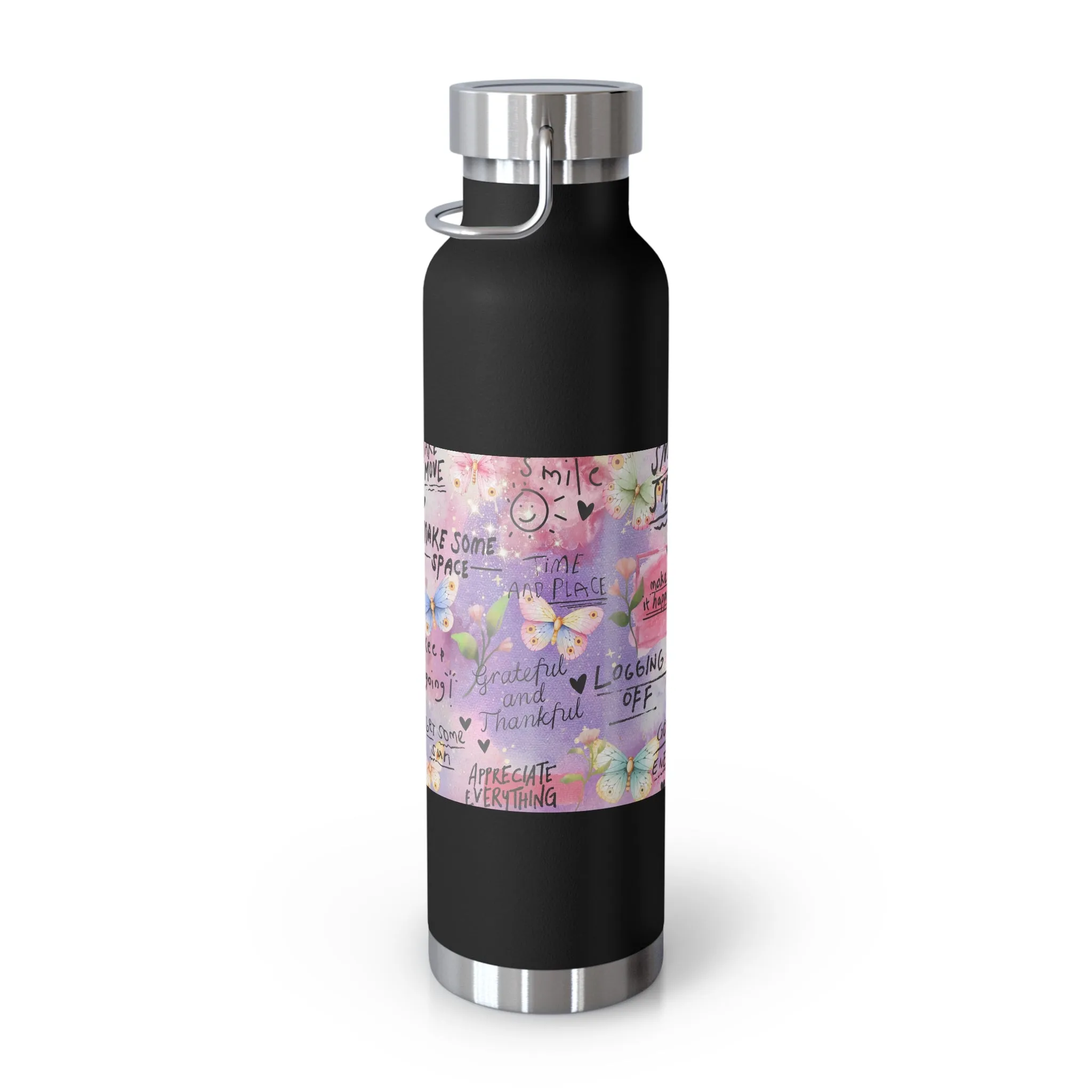 Inspirational Copper Insulated Water Bottle - 22oz - Motivational Quotes & Colorful Design