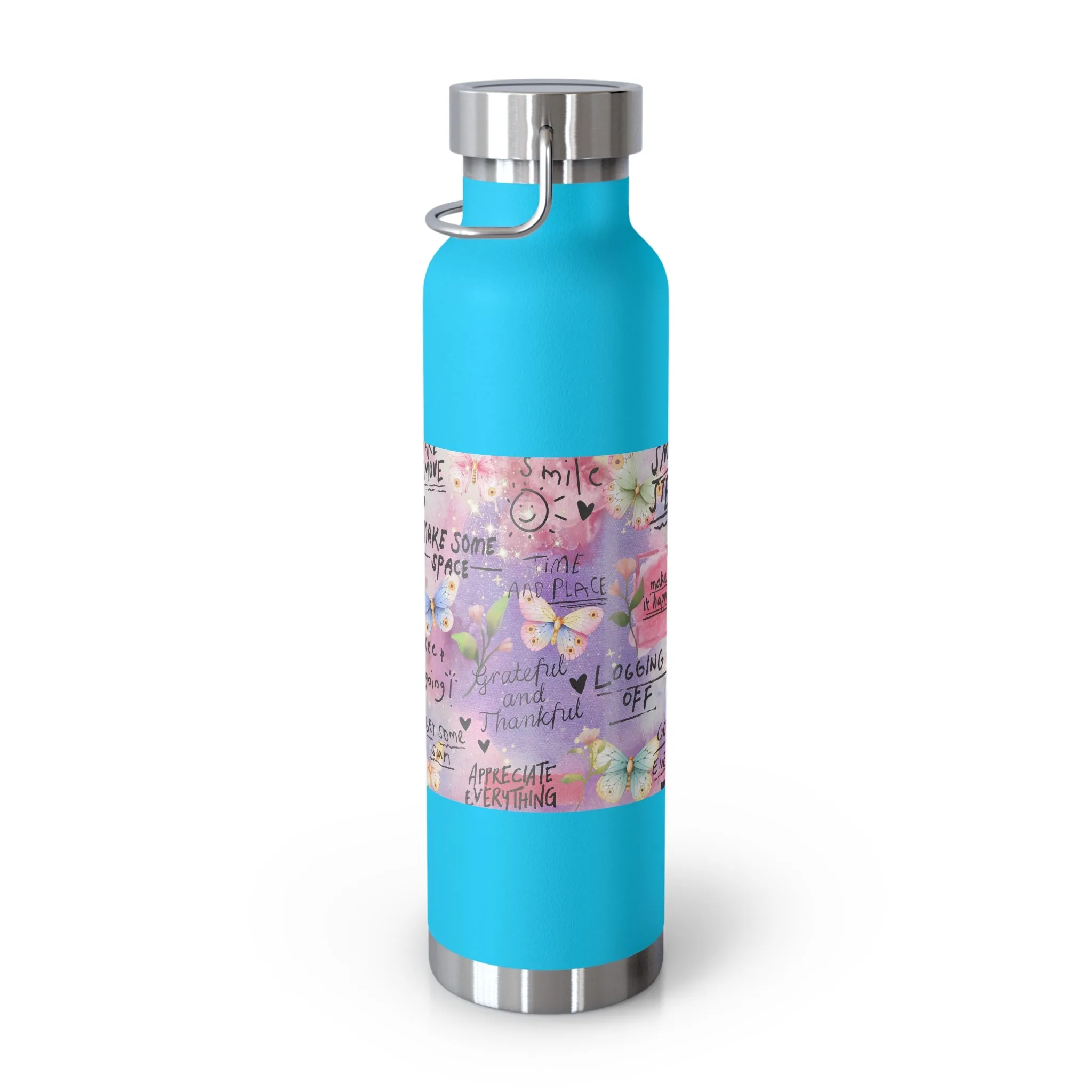 Inspirational Copper Insulated Water Bottle - 22oz - Motivational Quotes & Colorful Design