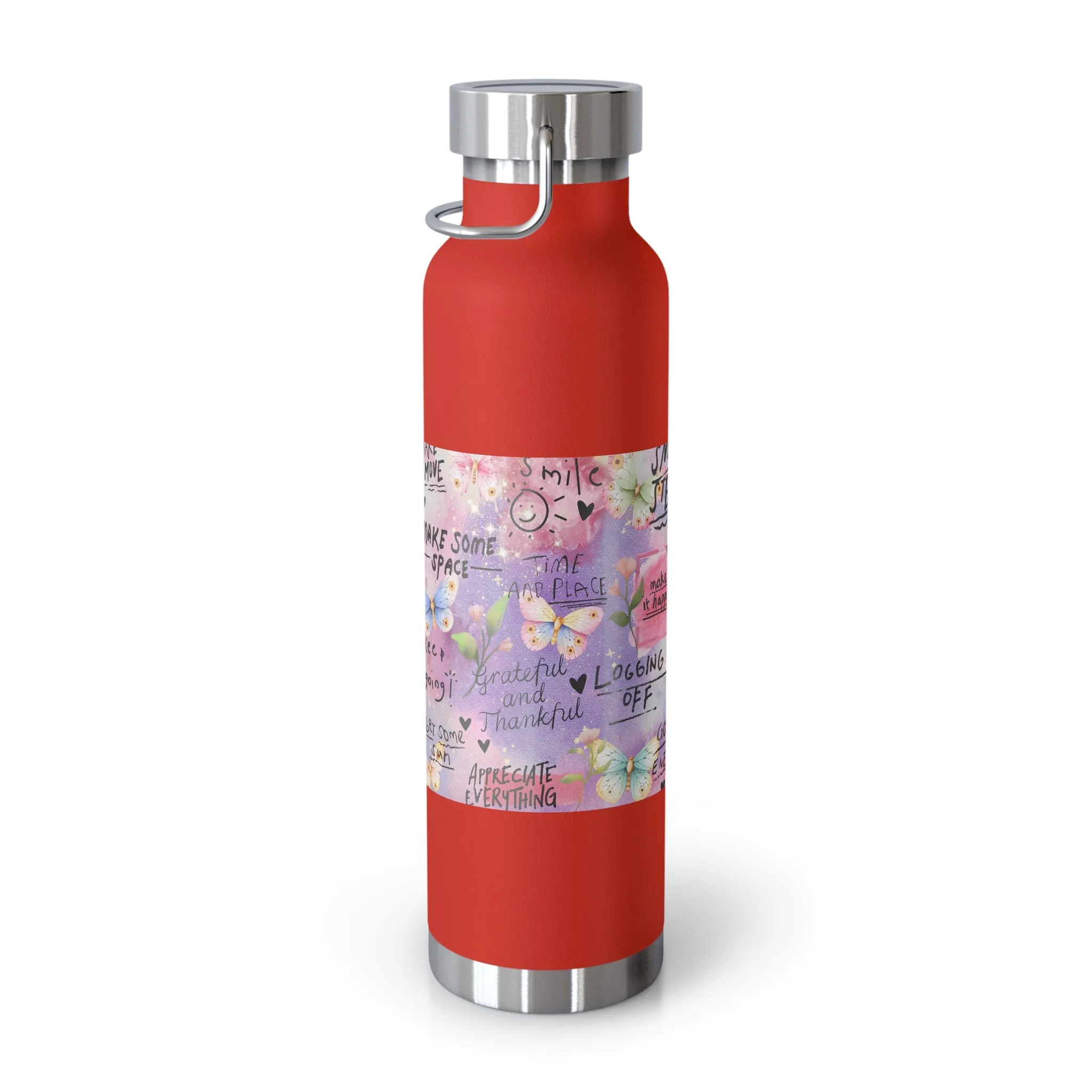 Inspirational Copper Insulated Water Bottle - 22oz - Motivational Quotes & Colorful Design