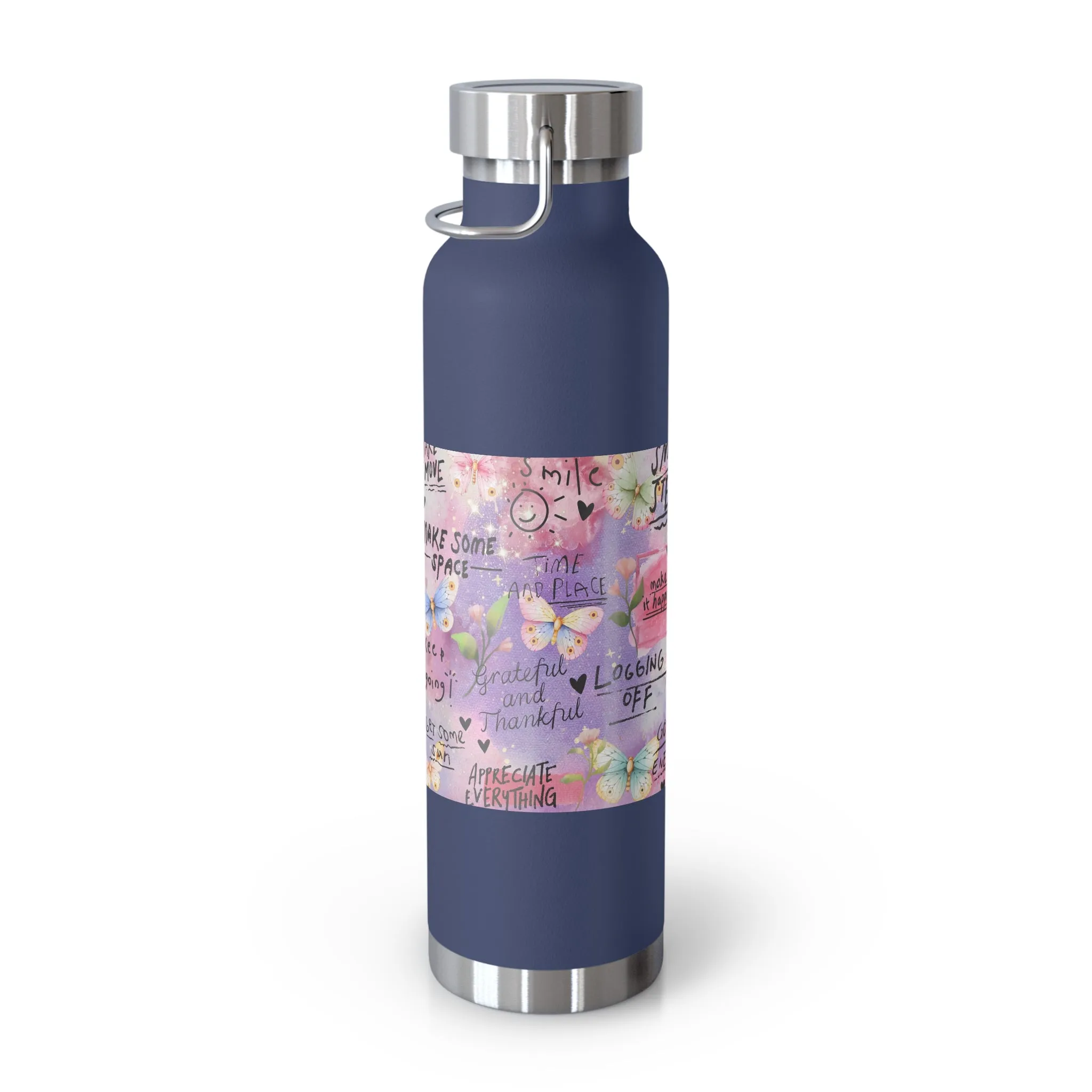 Inspirational Copper Insulated Water Bottle - 22oz - Motivational Quotes & Colorful Design