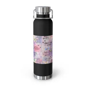 Inspirational Copper Insulated Water Bottle - 22oz - Motivational Quotes & Colorful Design