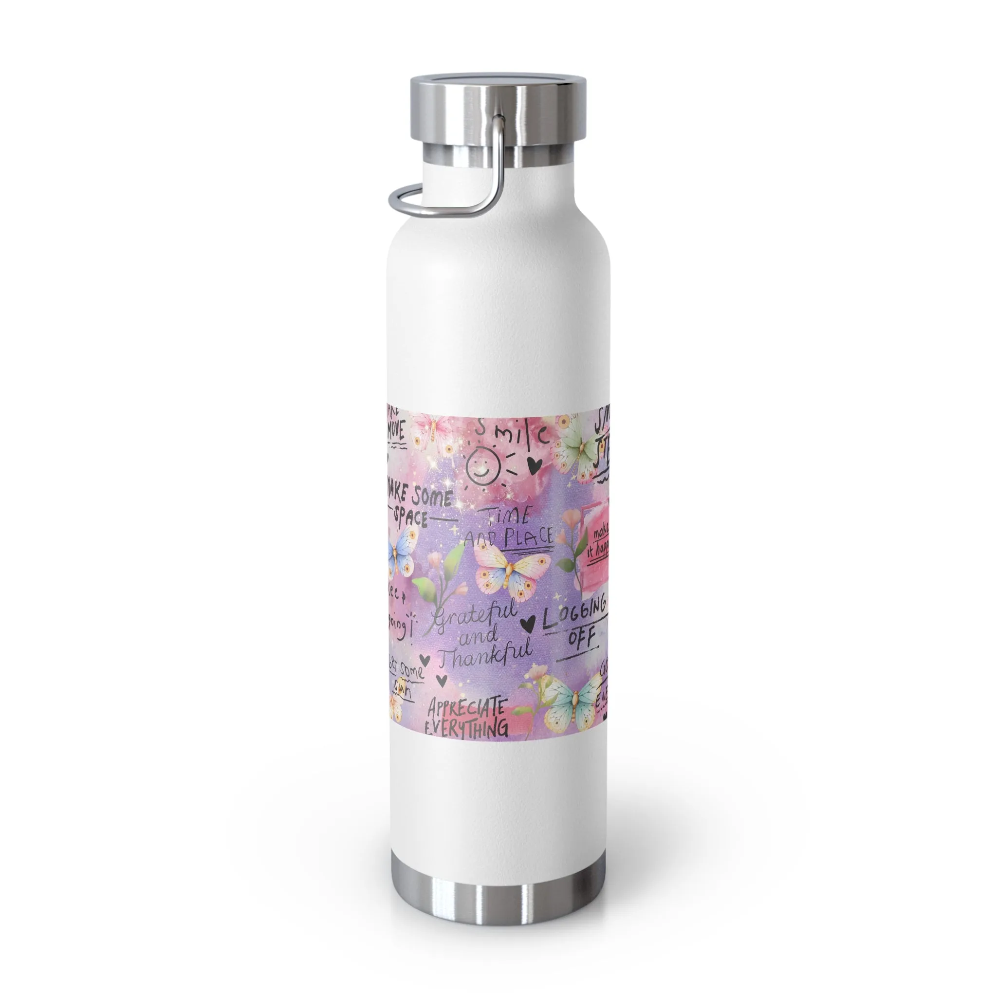 Inspirational Copper Insulated Water Bottle - 22oz - Motivational Quotes & Colorful Design