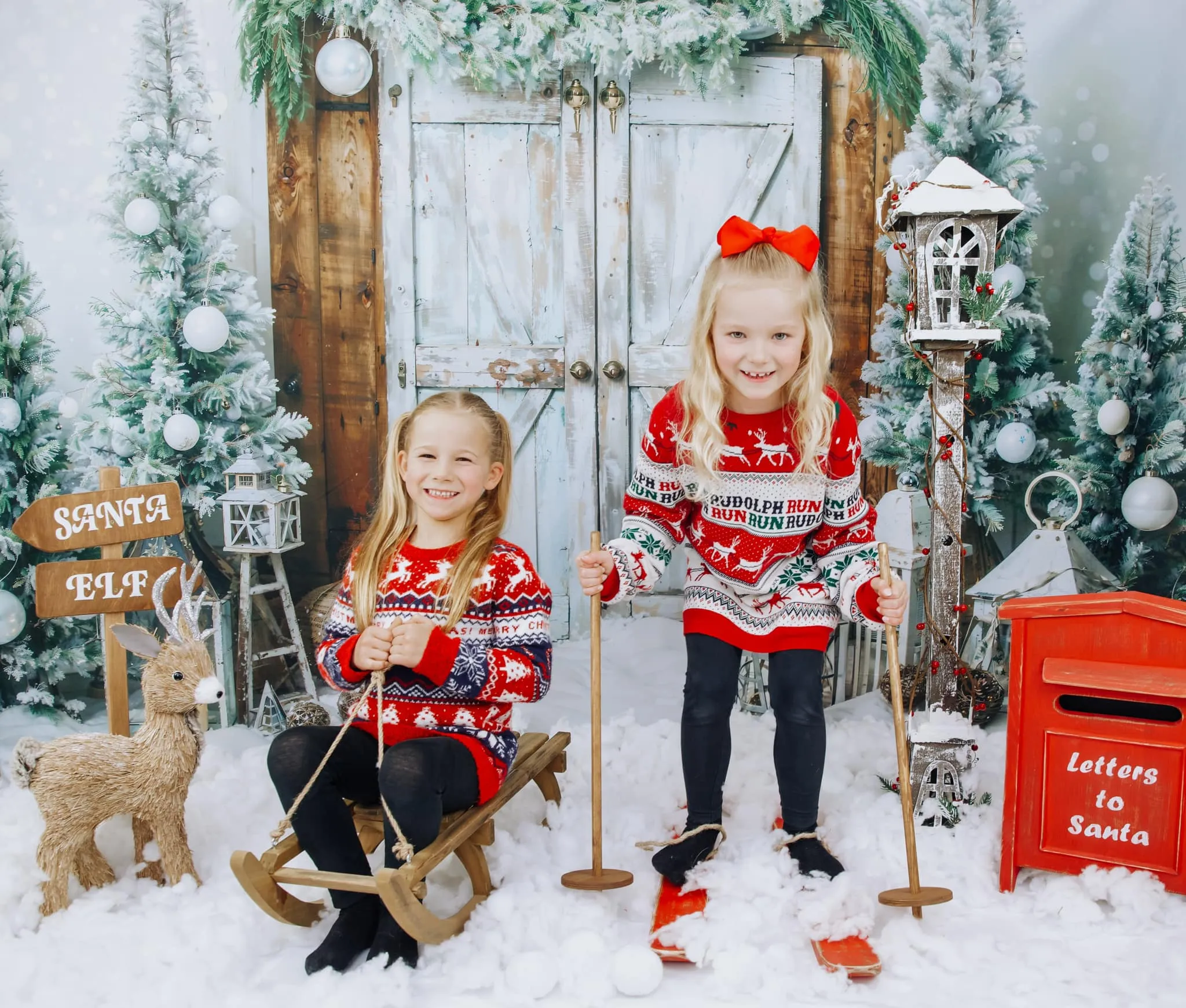 Kate Christmas Barn Door Tree Snow Backdrop Designed by Emetselch
