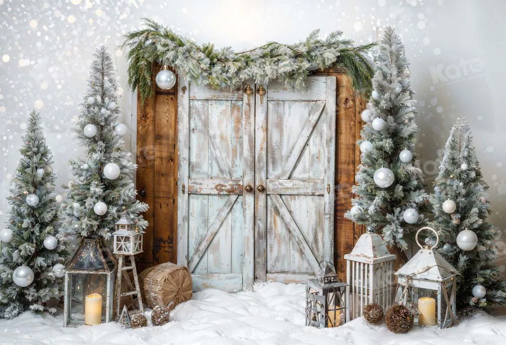 Kate Christmas Barn Door Tree Snow Backdrop Designed by Emetselch