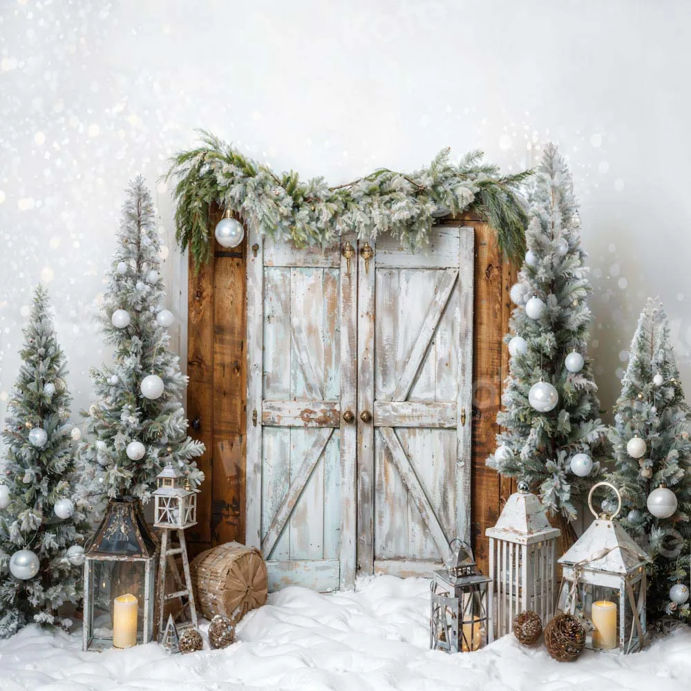 Kate Christmas Barn Door Tree Snow Backdrop Designed by Emetselch