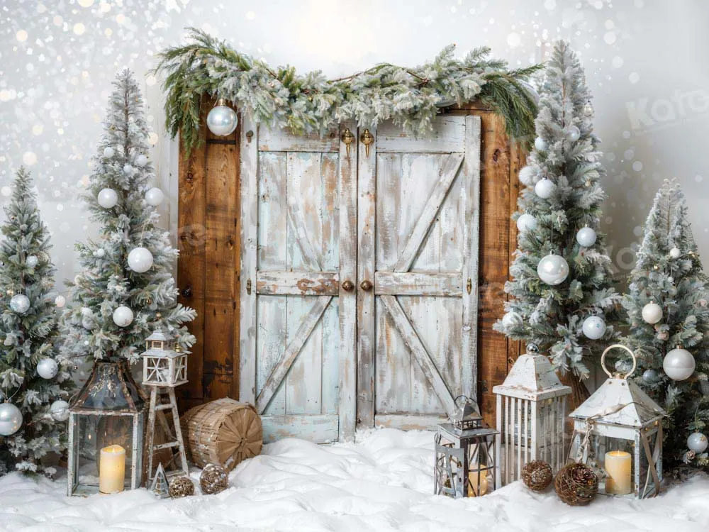 Kate Christmas Barn Door Tree Snow Backdrop Designed by Emetselch