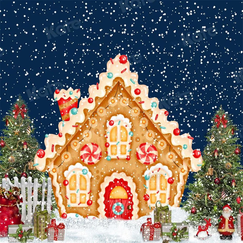 Kate Christmas Candy House Snow Backdrop for Photography