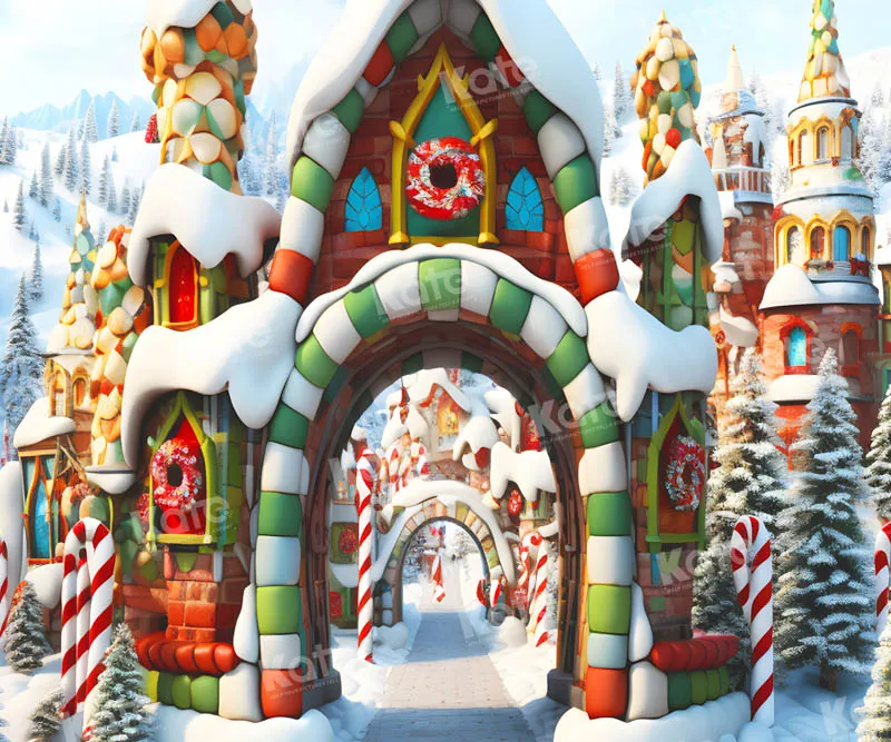 Kate Christmas Candy Snow Street Backdrop for Photography